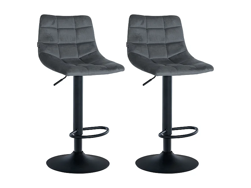 Lot de 2  Tabouret de bar - Velours & Métal - Gris foncé - Jerry