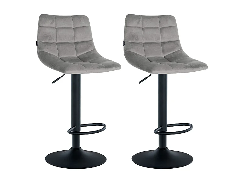 Lot de 2  Tabouret de bar - Velours & Métal - Gris - Jerry