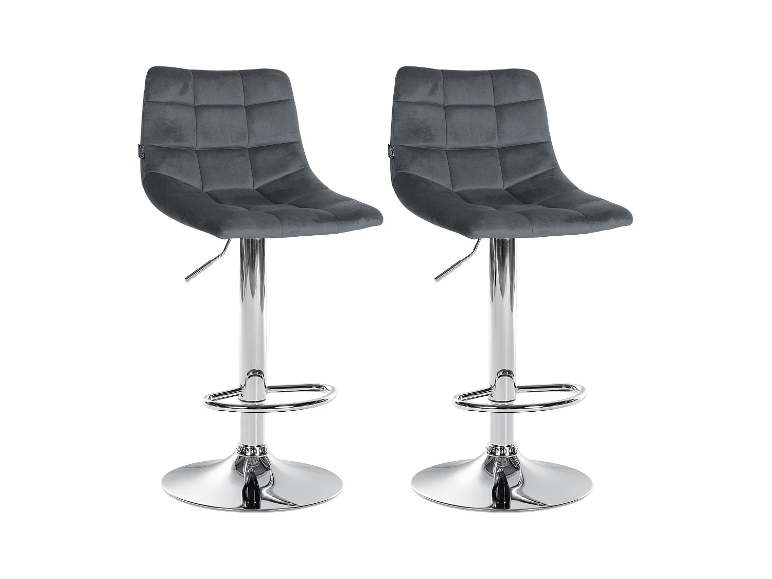 Lot de 2  Tabouret de bar - Velours & Métal - Gris foncé - Jerry