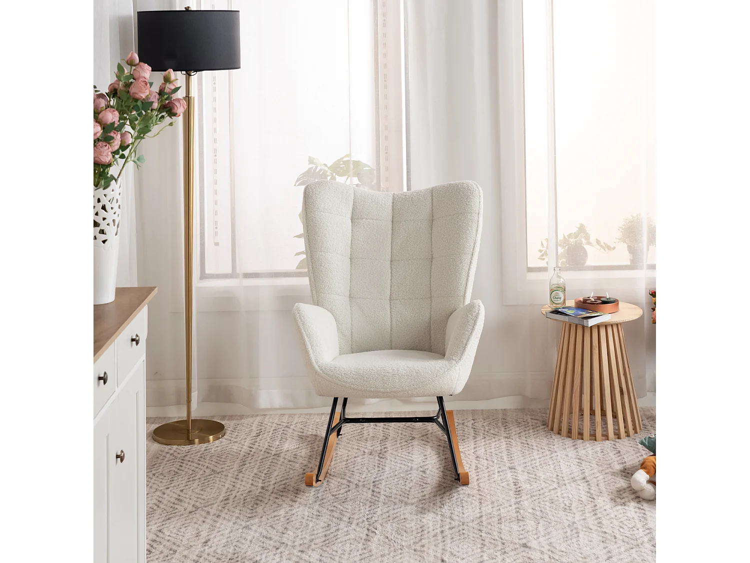 Fauteuil à bascule rocking chair scandinave en bouclette,Funkel