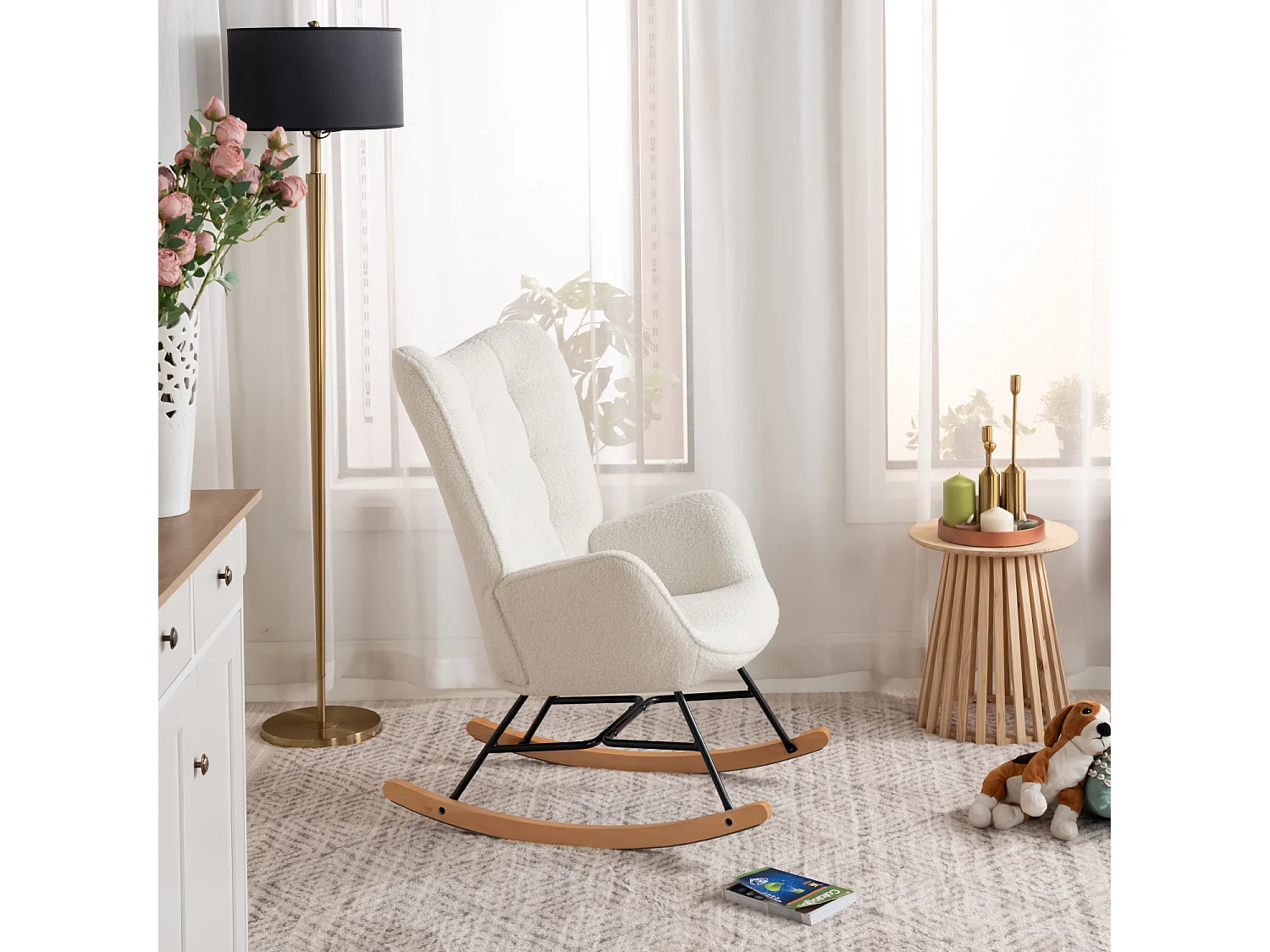 Fauteuil à bascule rocking chair scandinave en bouclette,Funkel