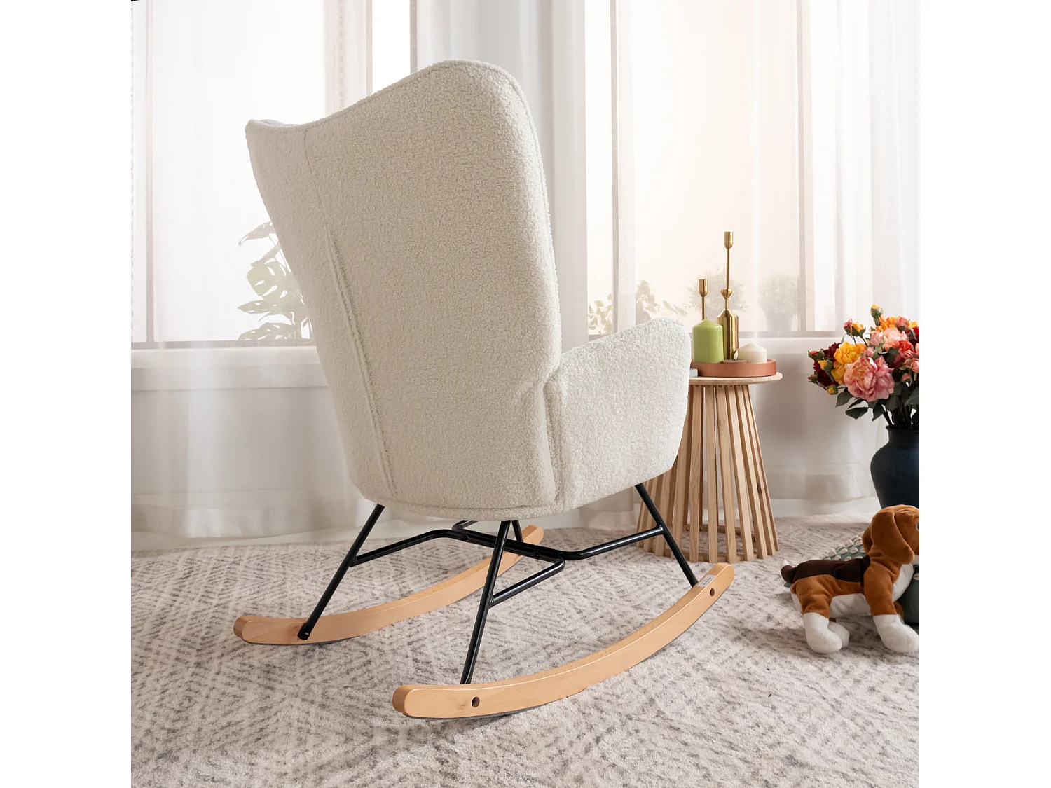 Fauteuil à bascule rocking chair scandinave en bouclette,Funkel
