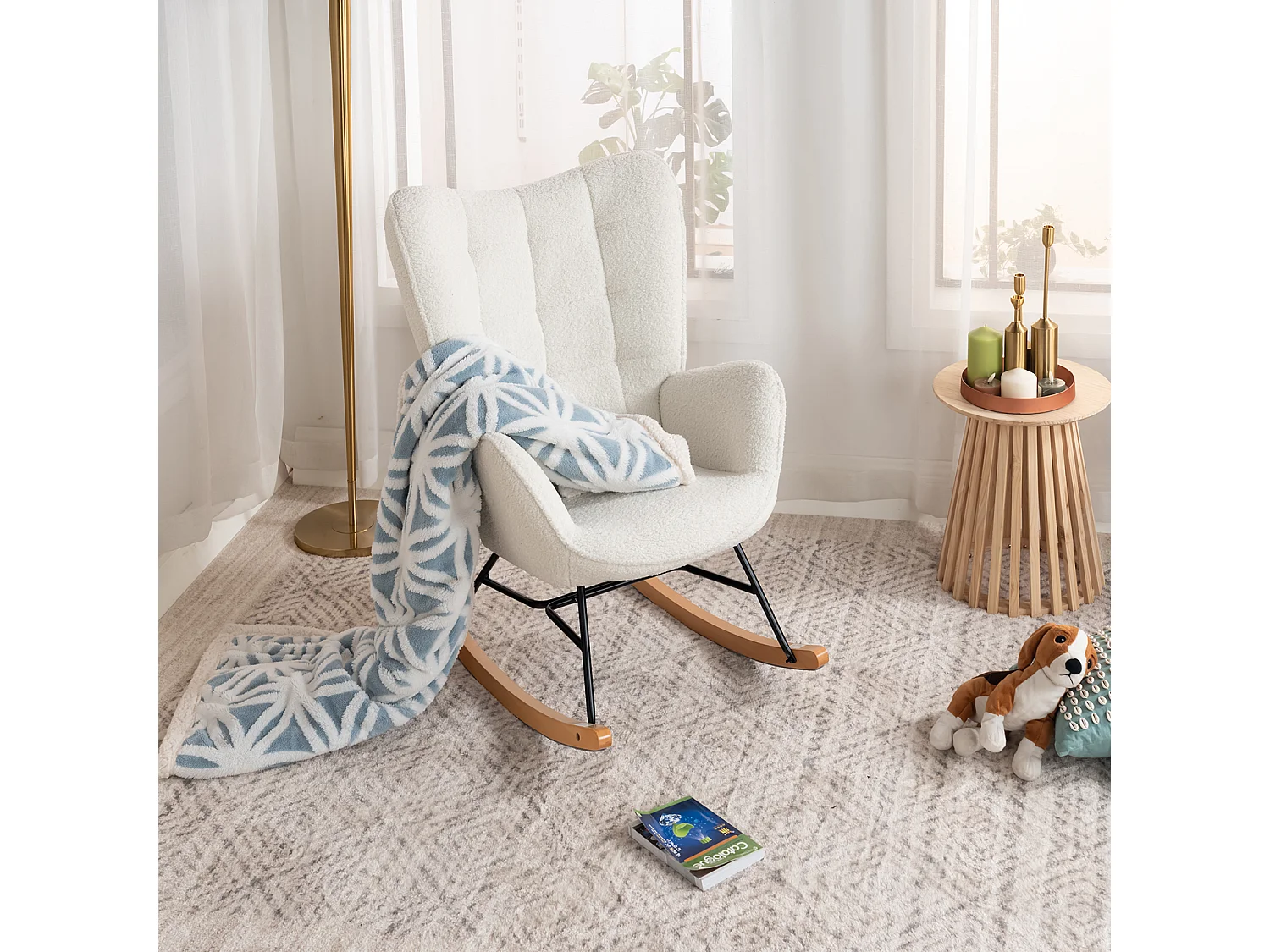 Fauteuil à bascule rocking chair scandinave en bouclette,Funkel