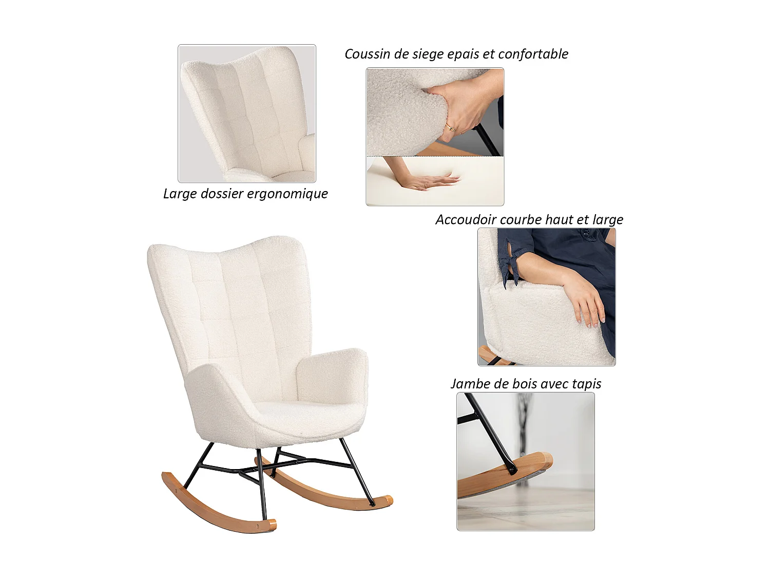 Fauteuil à bascule rocking chair scandinave en bouclette,Funkel