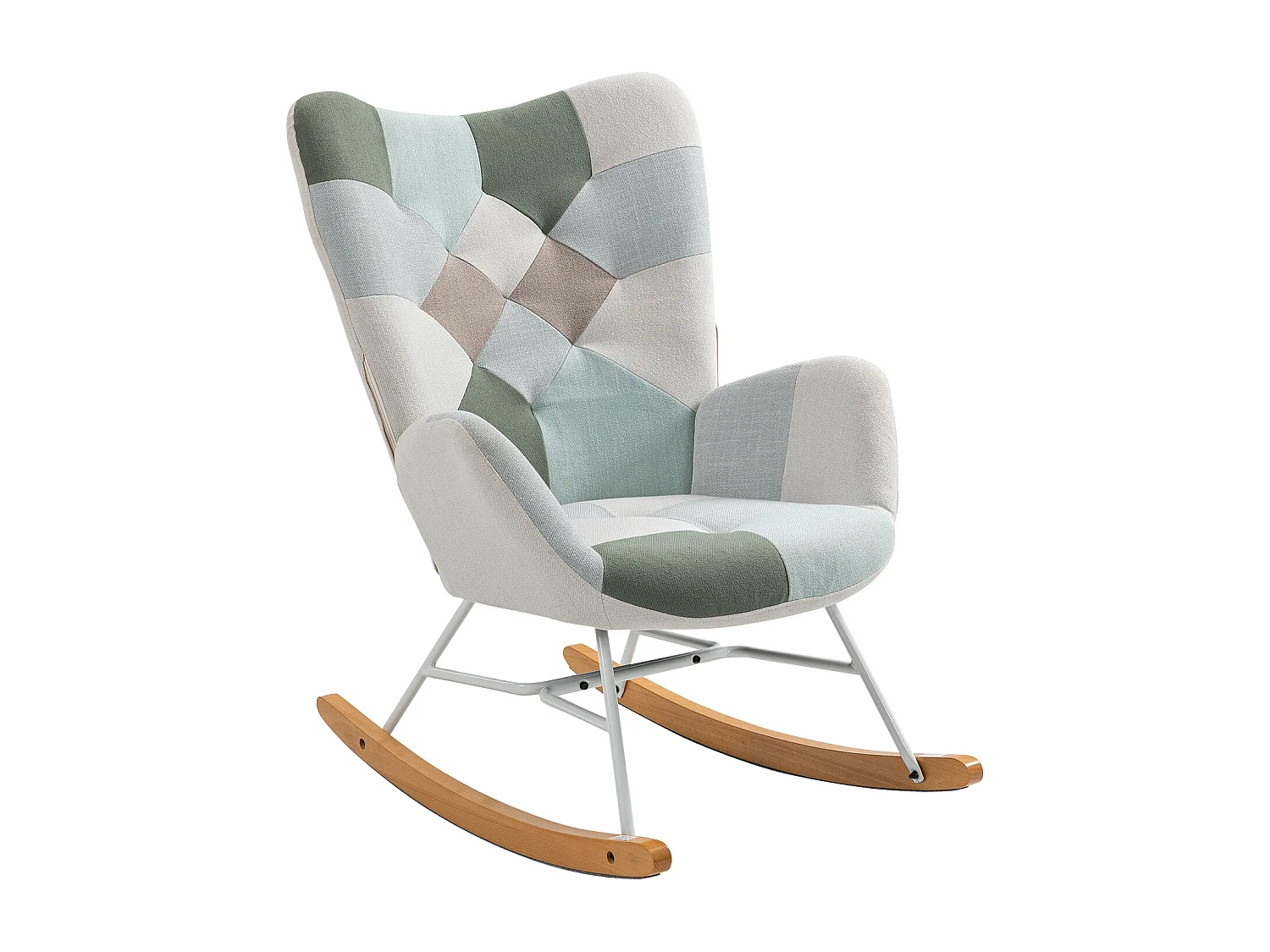 MEUBLES COSY Fauteuil à bascule allaitement scandinave rocking chaise loisir et repos en tissu patchwork avec pieds en bois massif et métal