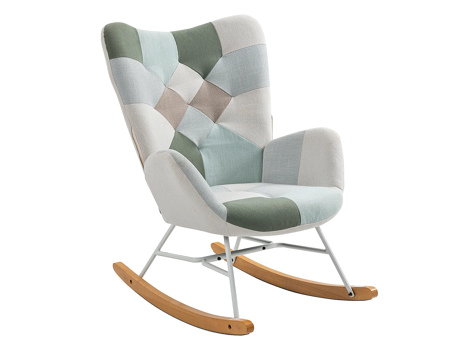 MEUBLES COSY Fauteuil à bascule allaitement scandinave rocking chaise loisir et repos en tissu patchwork avec pieds en bois massif et métal