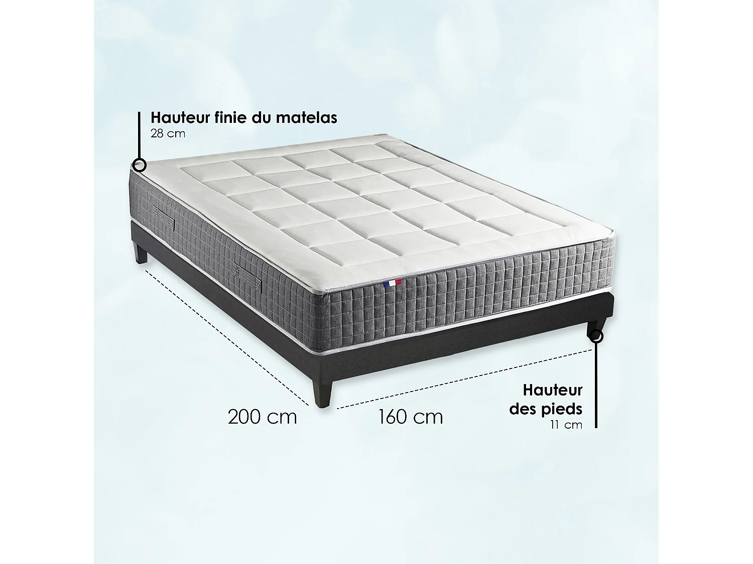 Ensemble matelas MAX avec sommier, oreiller et couette, confort optimal Dimensions - 160 x 200 cm
