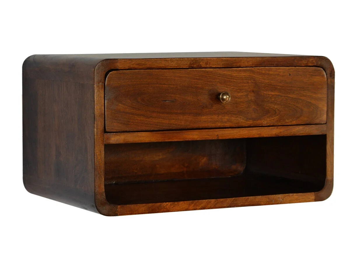 Artisan Furniture Madera Sólida Mesita Flotante Castaño con Diseño Curvado y Ranura Abierta, Mesita de Noche