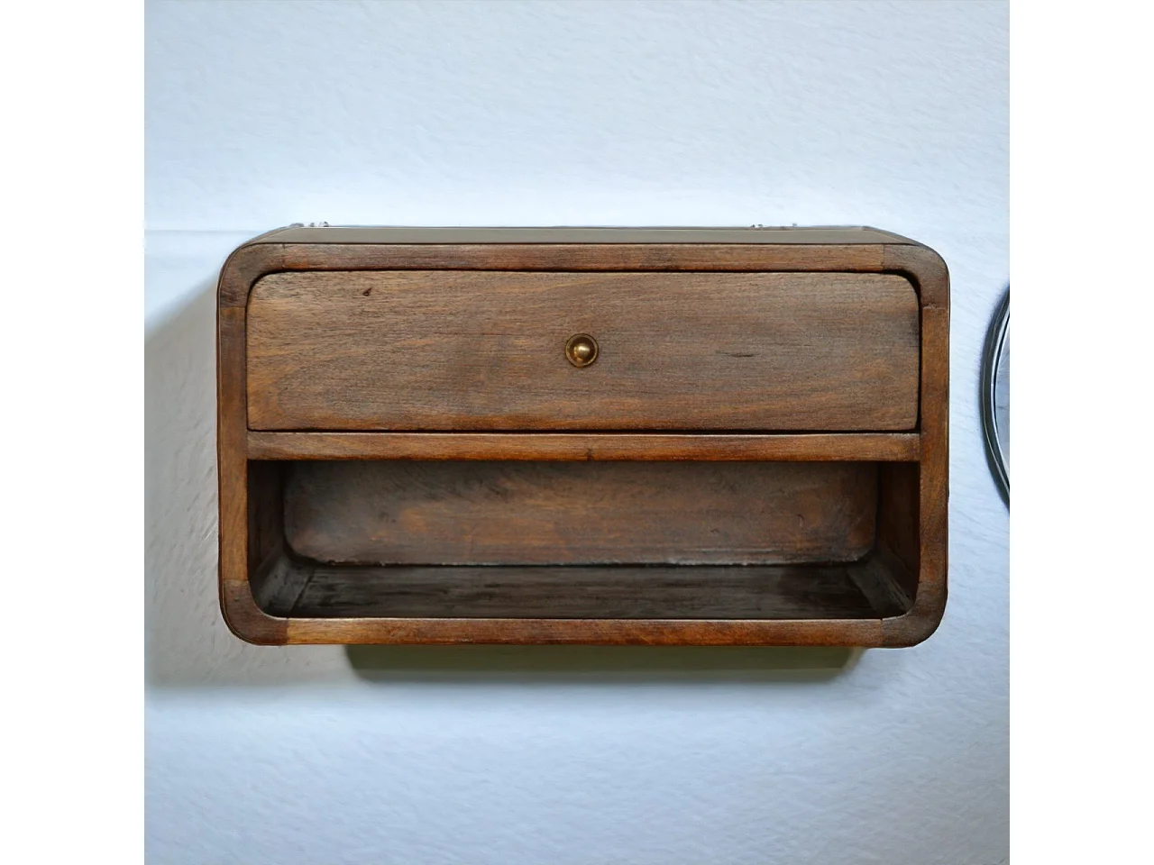 Artisan Furniture Madera Sólida Mesita Flotante Castaño con Diseño Curvado y Ranura Abierta, Mesita de Noche