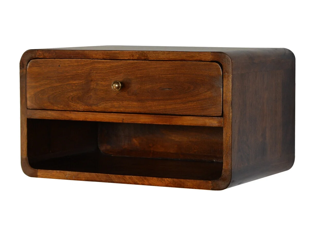 Artisan Furniture Madera Sólida Mesita Flotante Castaño con Diseño Curvado y Ranura Abierta, Mesita de Noche