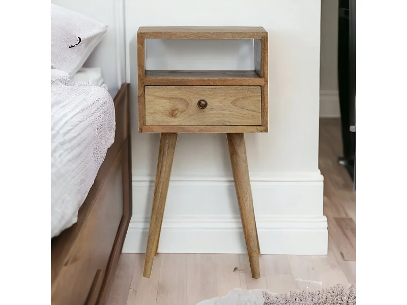 Table de chevet circulaire Mini Oak-ish Artisan Furniture, 1 tiroir, marron