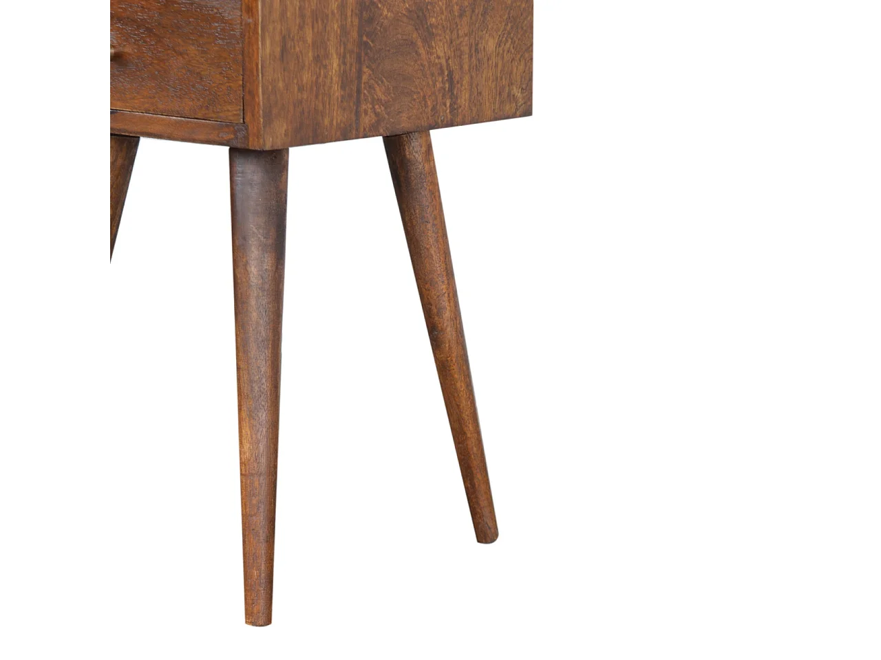 Miniaturowy stolik nocny firmy Artisan Furniture z litego drewna w wykończeniu kasztanowym, 1 szuflada, brązowy
