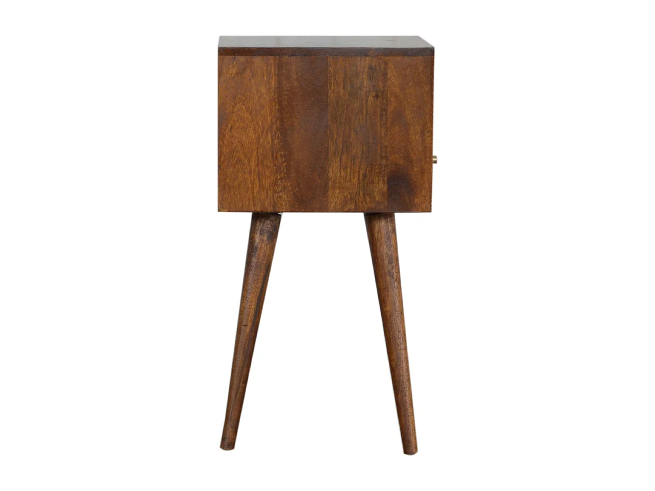 Miniaturowy stolik nocny firmy Artisan Furniture z litego drewna w wykończeniu kasztanowym, 1 szuflada, brązowy