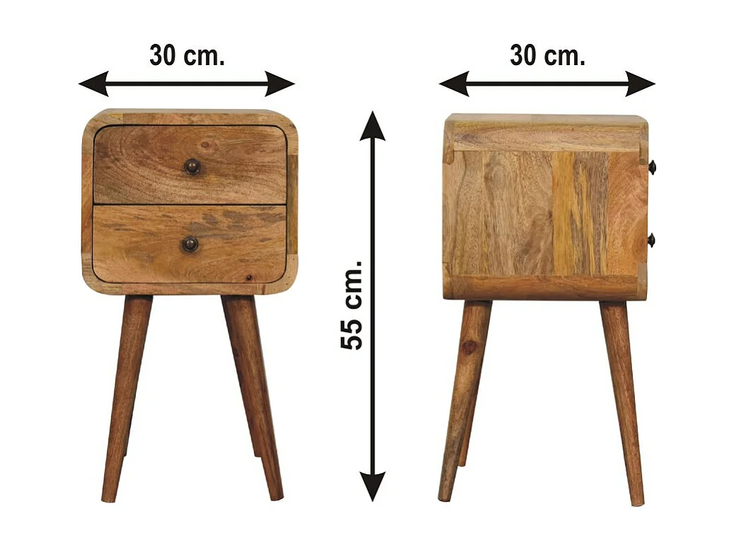 Mini Table de Nuit Courbée en Chêne-Style