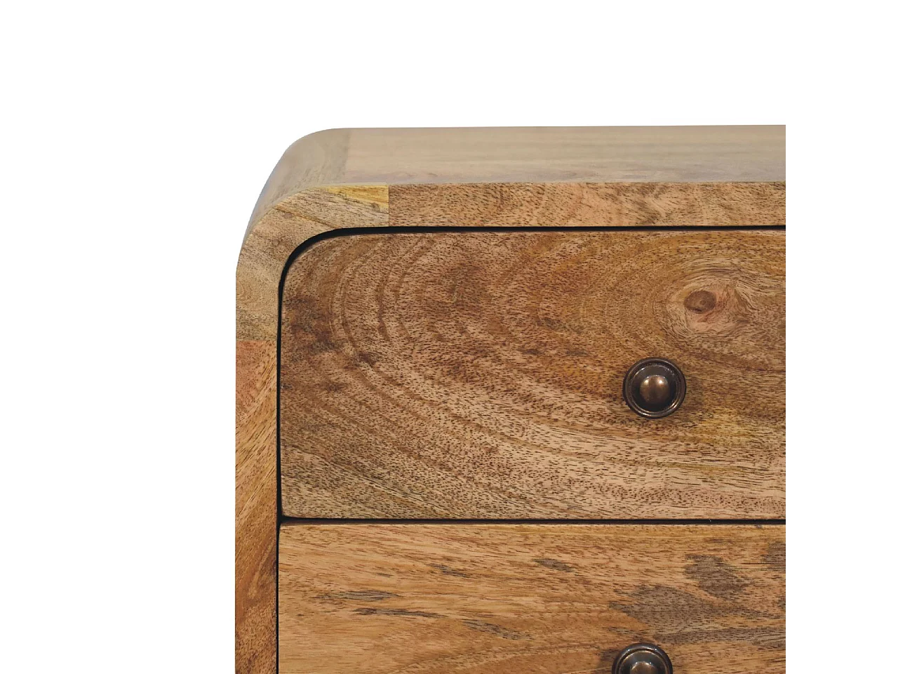 Mini-Nachttisch von Artisan Furniture aus Massivholz mit heller Eichenoberfläche, 2 Schubladen, beige Farbe.