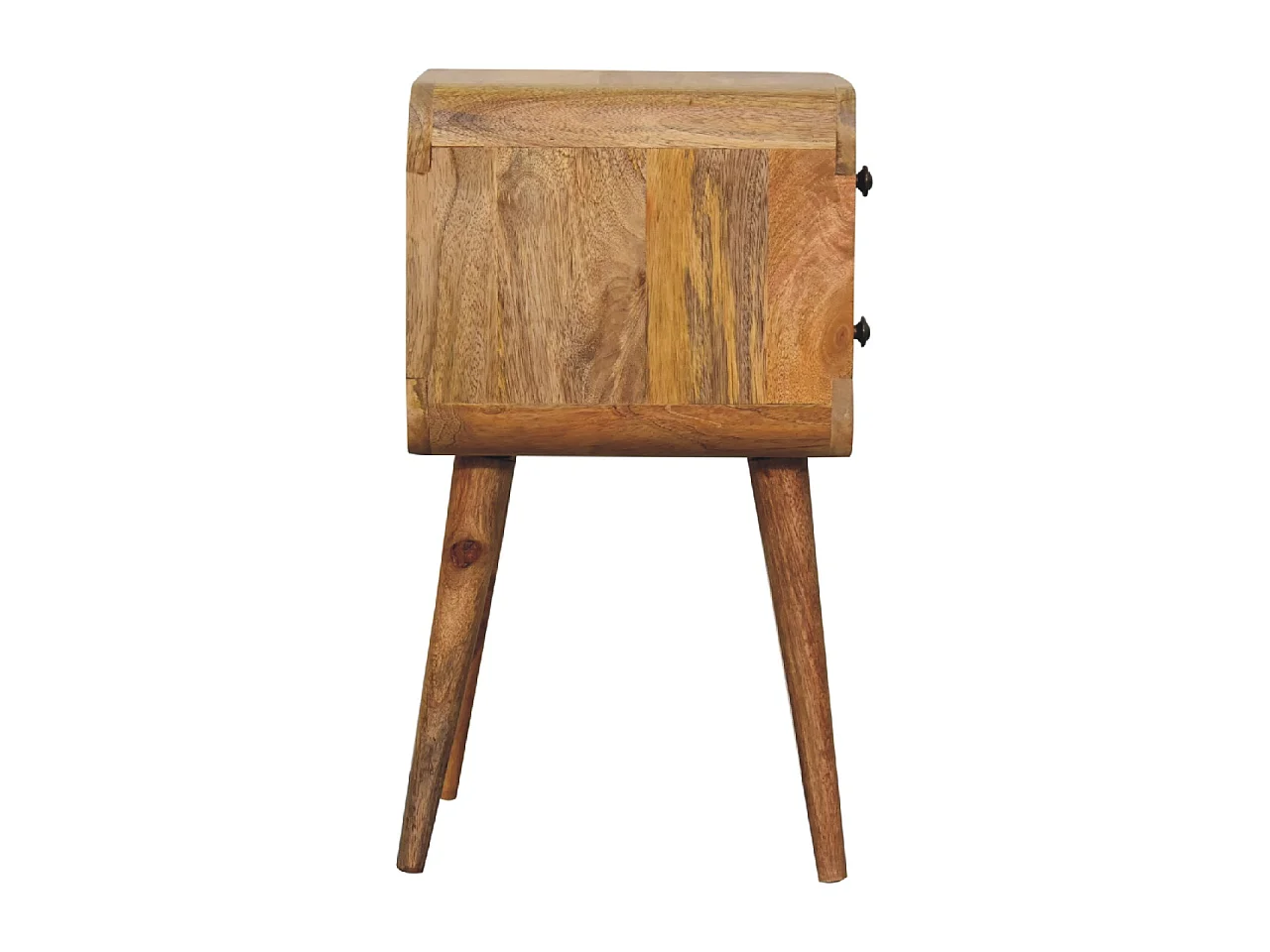 Mini-Nachttisch von Artisan Furniture aus Massivholz mit heller Eichenoberfläche, 2 Schubladen, beige Farbe.