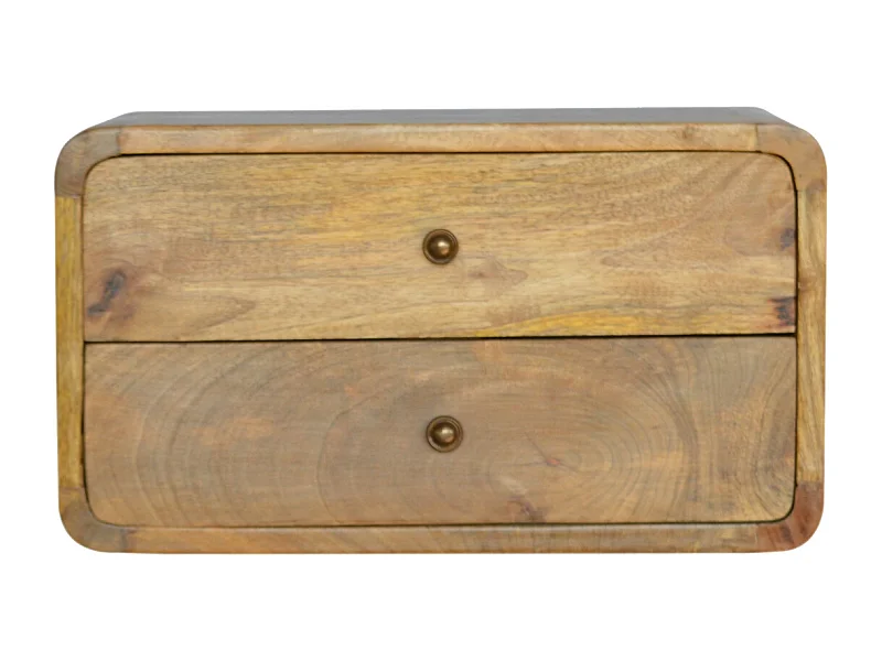 Artisan Furniture Mueble de madera maciza de tono roble flotante con 2 cajones, mesita de noche para dormitorio