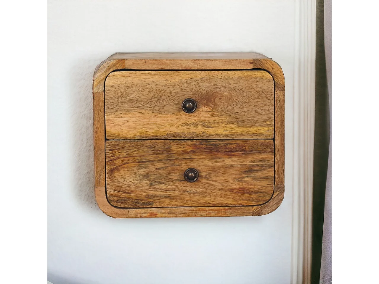 Artisan Furniture Dębowa mini wisząca szafka nocna z zakrzywionym wzorem, sypialnia