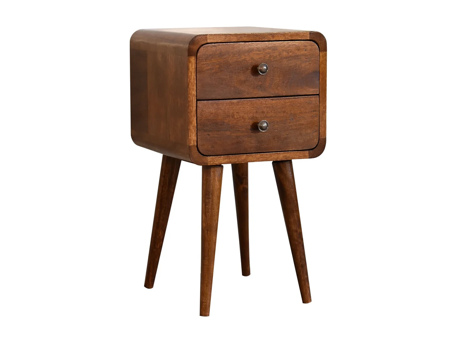 Table de chevet Mini courbée en châtaignier Artisan Furniture, 2 tiroirs, marron