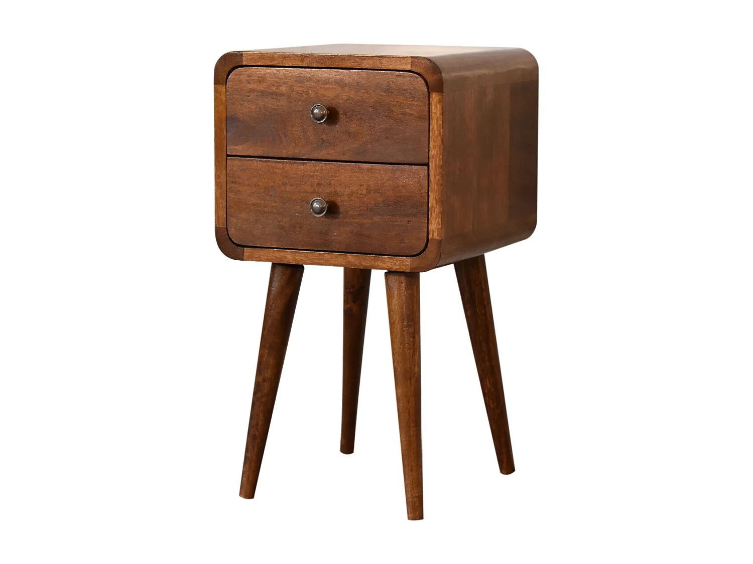 Table de chevet Mini courbée en châtaignier Artisan Furniture, 2 tiroirs, marron