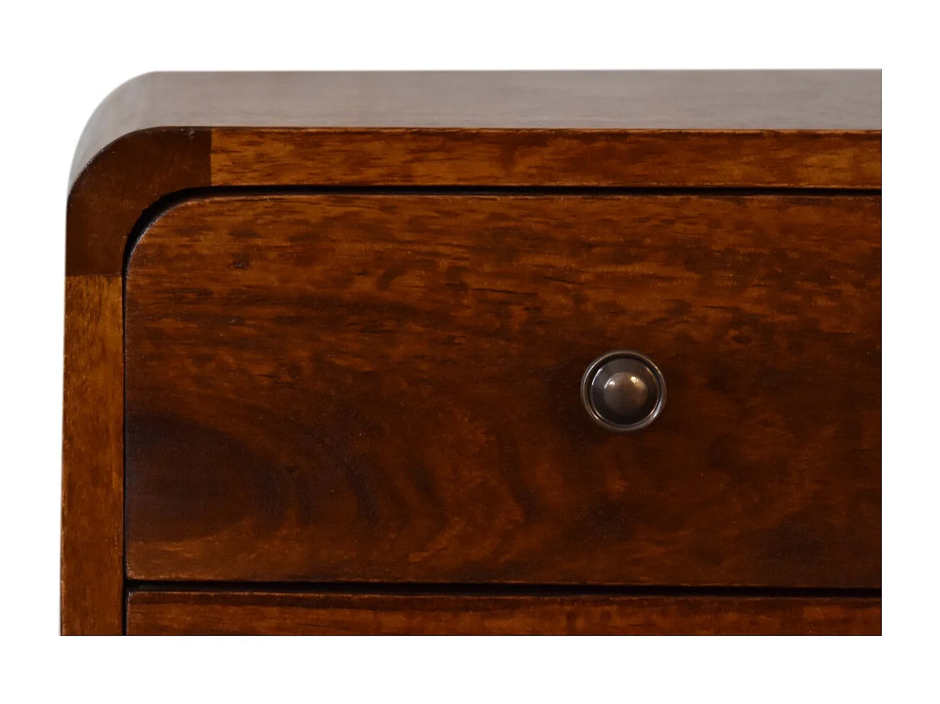 Table de chevet Mini courbée en châtaignier Artisan Furniture, 2 tiroirs, marron