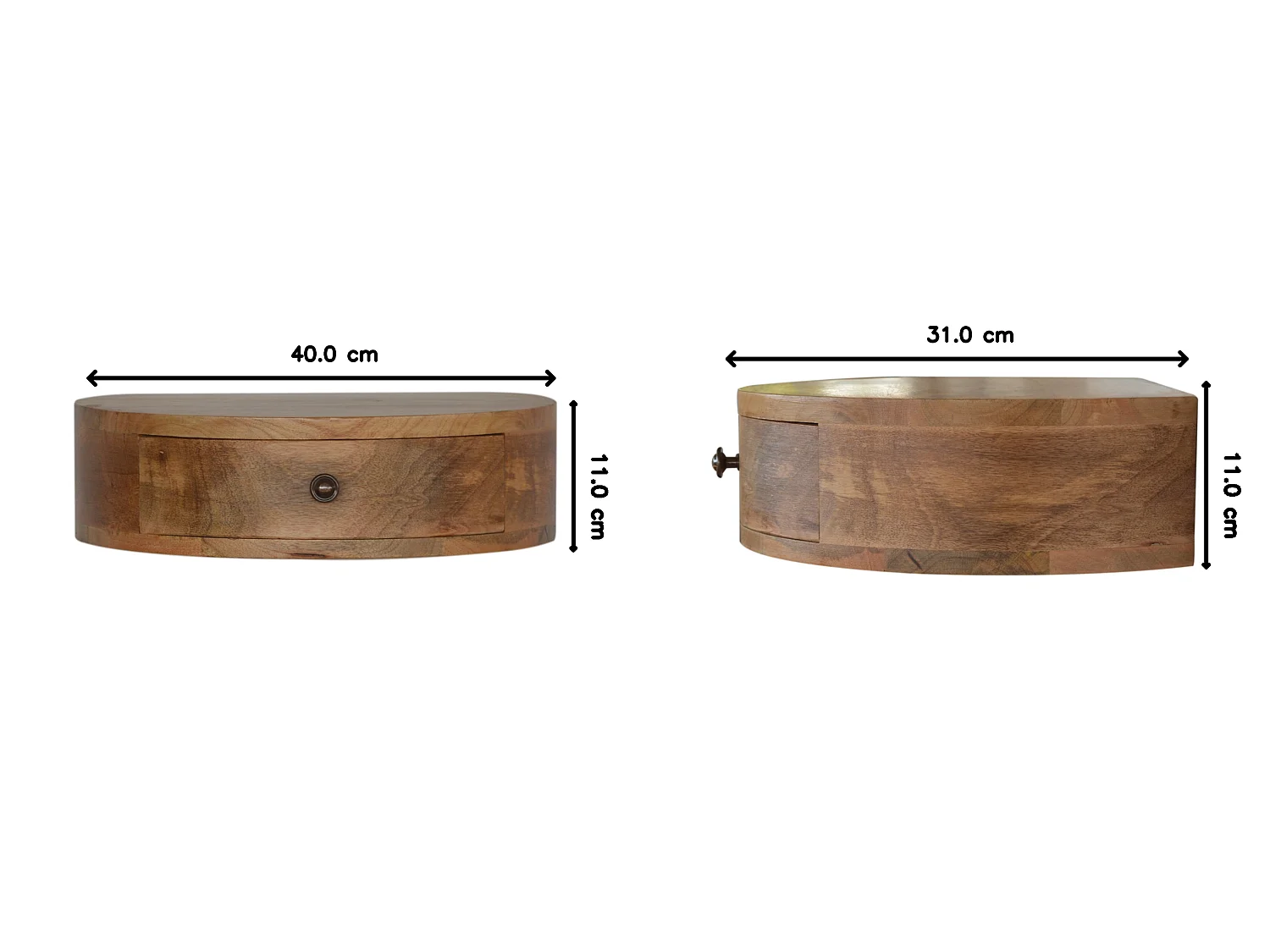 Ronde wandnachtkast van massief hout met 1 lade van Artisan Furniture, beige.