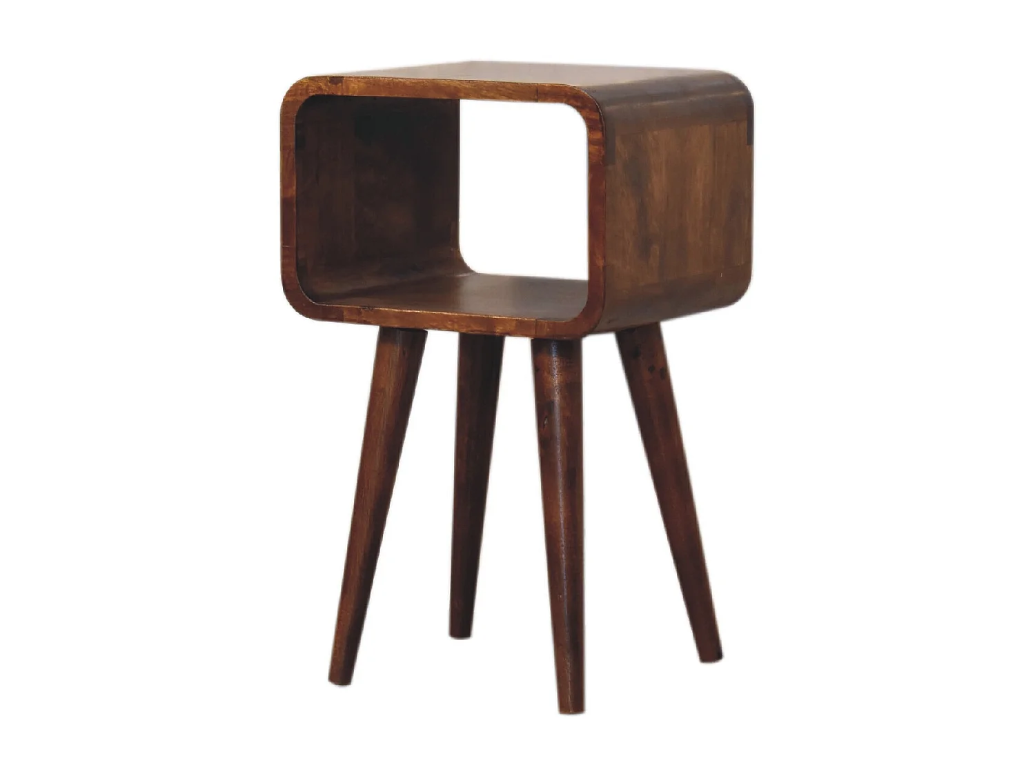 Artisan Furniture Solid Wood Mini Chestnut Curved Open Bedside, Brown, 1 Open Slot