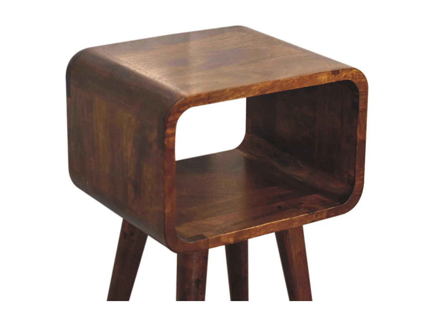 Artisan Furniture Solid Wood Mini Chestnut Curved Open Bedside, Brown, 1 Open Slot
