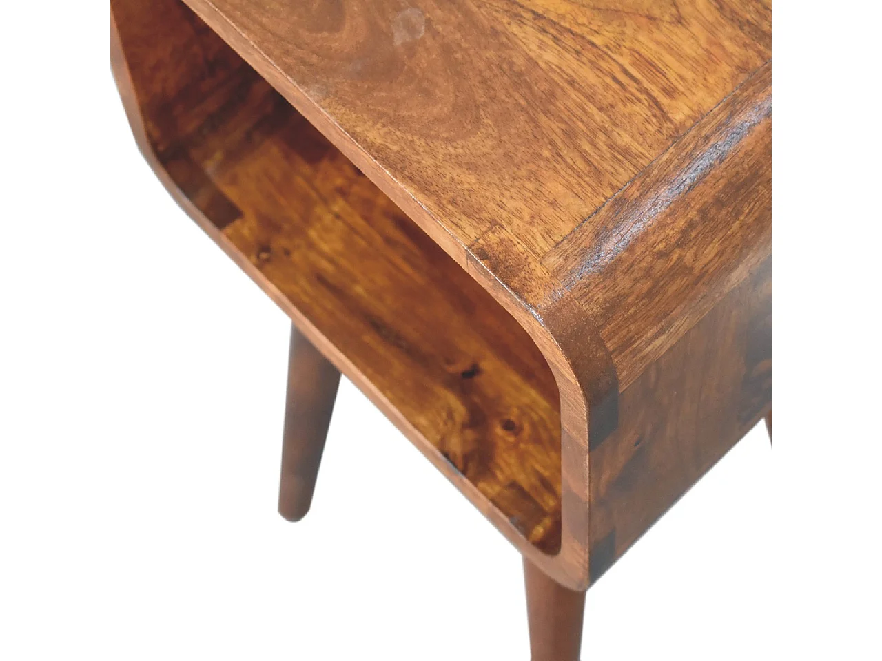 Artisan Furniture Solid Wood Mini Chestnut Curved Open Bedside, Brown, 1 Open Slot