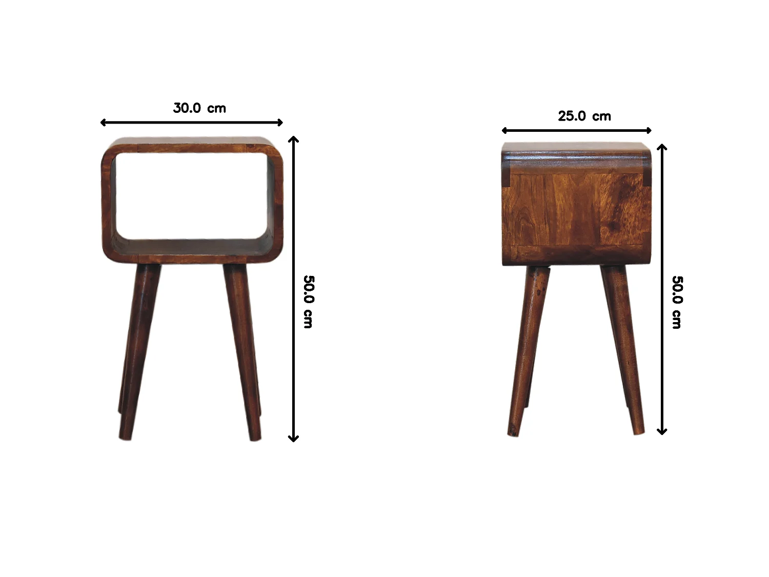 Artisan Furniture Massief Houten Mini Kastanje Gebogen Bedtafel, Slaapkamer Nachtkastje