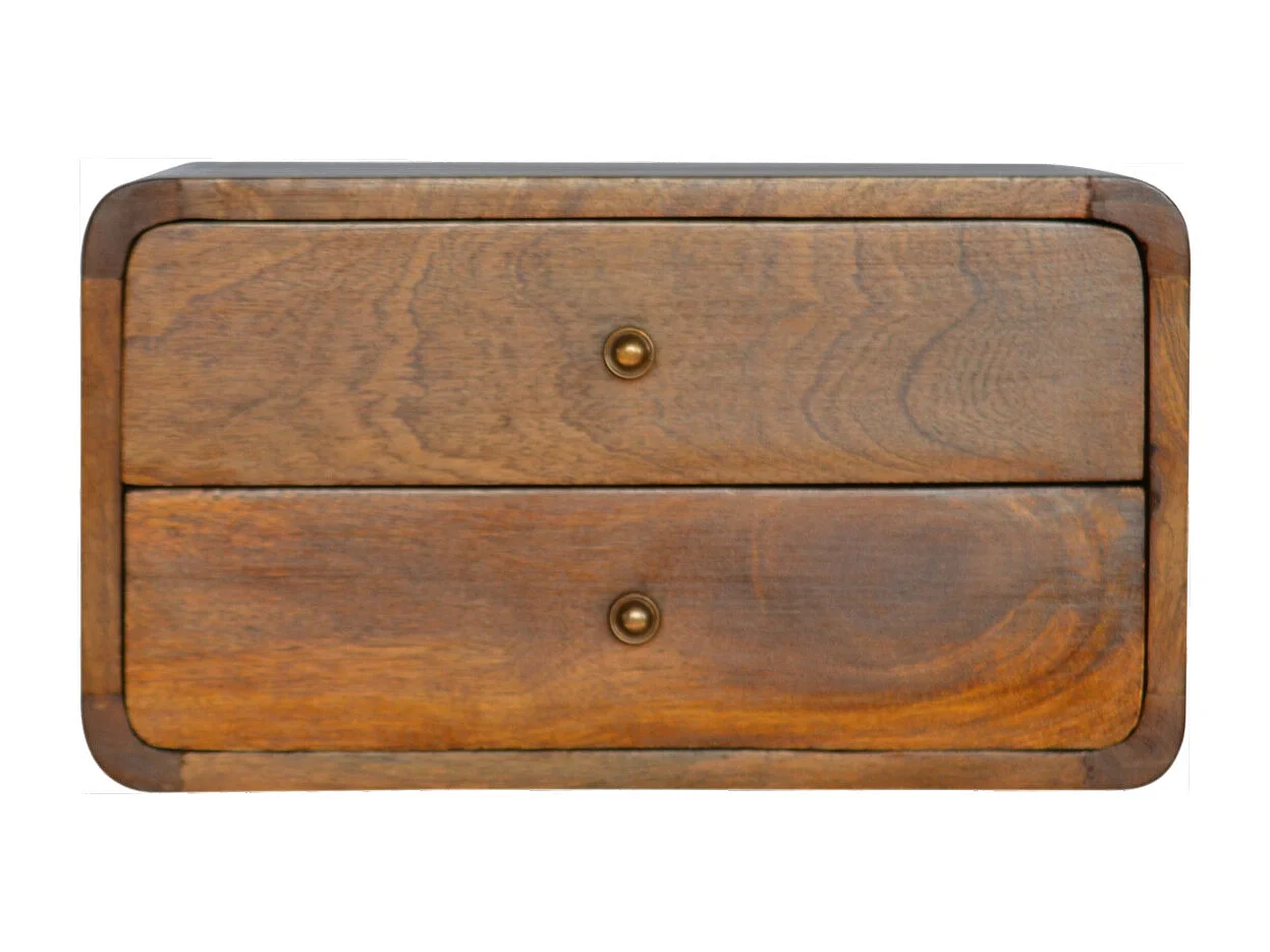 Geschwungener schwebender Nachttisch aus Kastanienholz von Artisan Furniture, 2 Schubladen, hellbraun