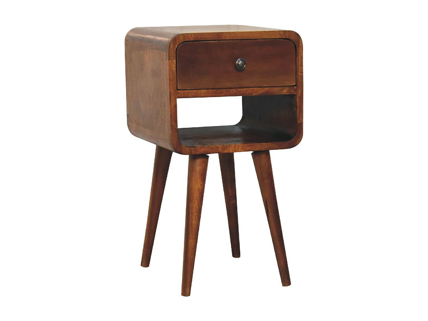 Artisan Furniture Solid Wood Mini Chestnut Curve Lower Bedside, 1 Drawer, 1 Open-Slot, Brown