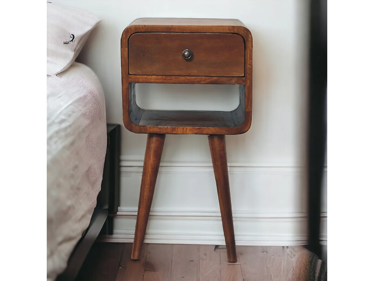Artisan Furniture Solid Wood Mini Chestnut Curve Lower Bedside, 1 Drawer, 1 Open-Slot, Brown