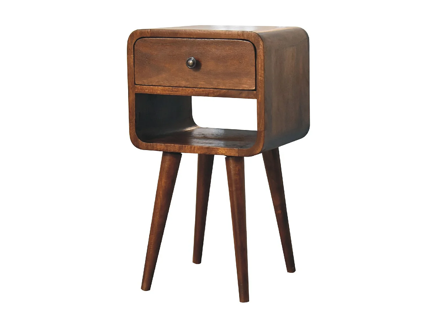 Artisan Furniture Solid Wood Mini Chestnut Curve Lower Bedside, 1 Drawer, 1 Open-Slot, Brown