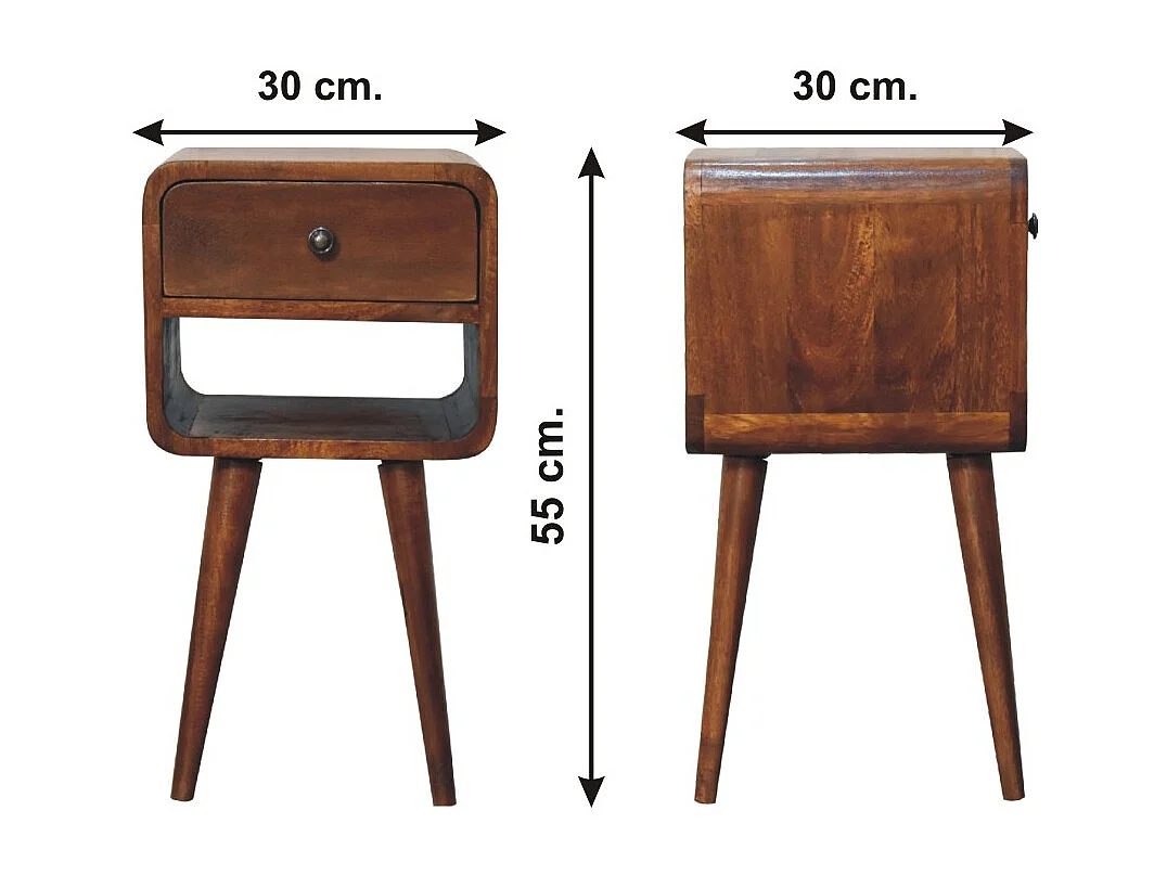 Artisan Furniture Solid Wood Mini Chestnut Curve Lower Bedside, 1 Drawer, 1 Open-Slot, Brown