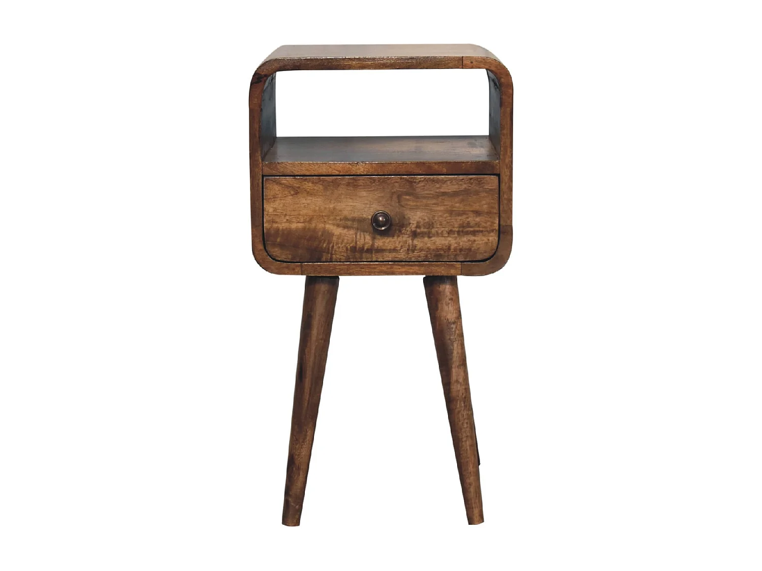 Artisan Furniture Mini szara myta otwarta szafka nocna z zakrzywionym wzorem, sypialnia