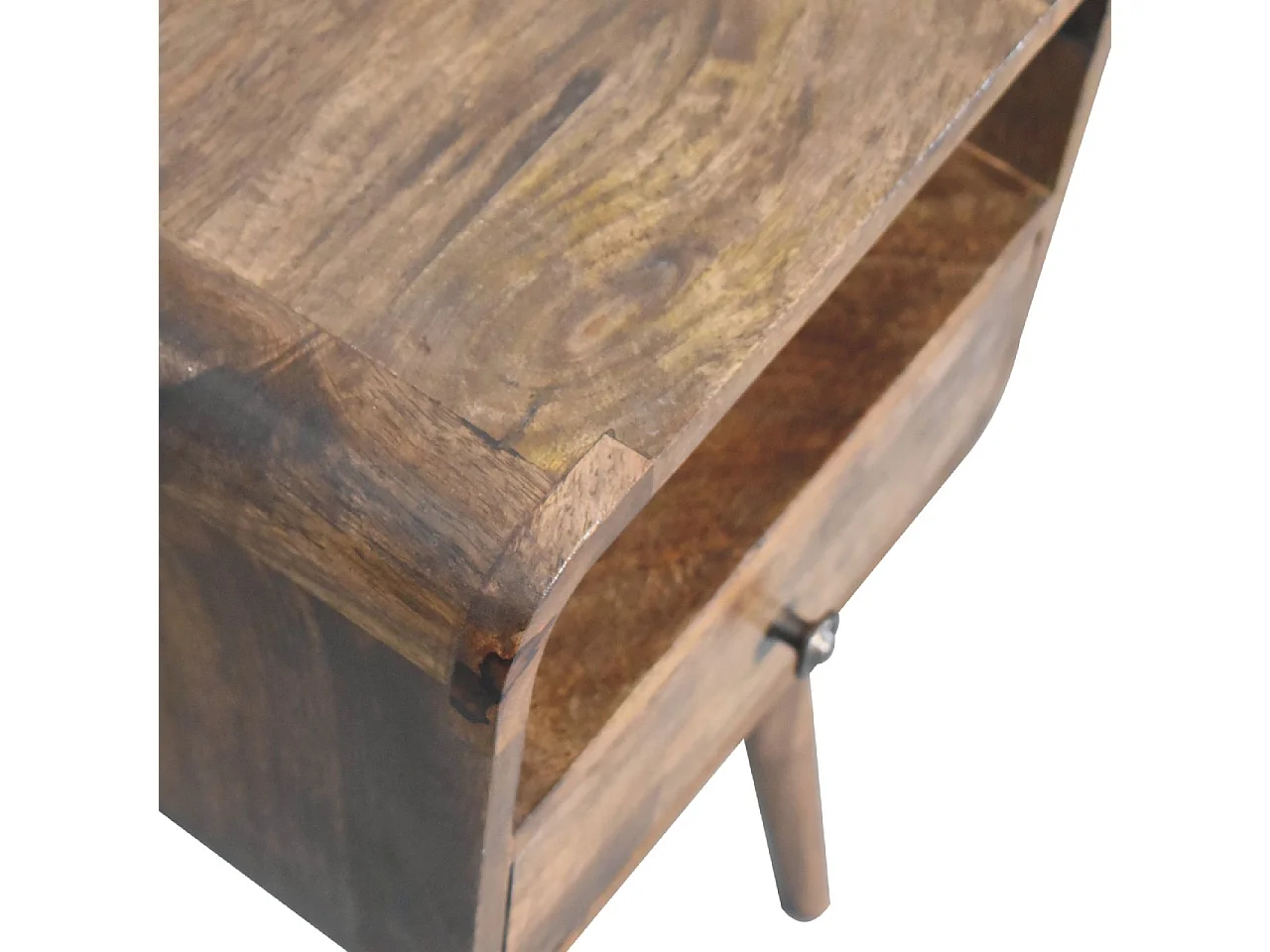 Artisan Furniture Mini szara myta otwarta szafka nocna z zakrzywionym wzorem, sypialnia