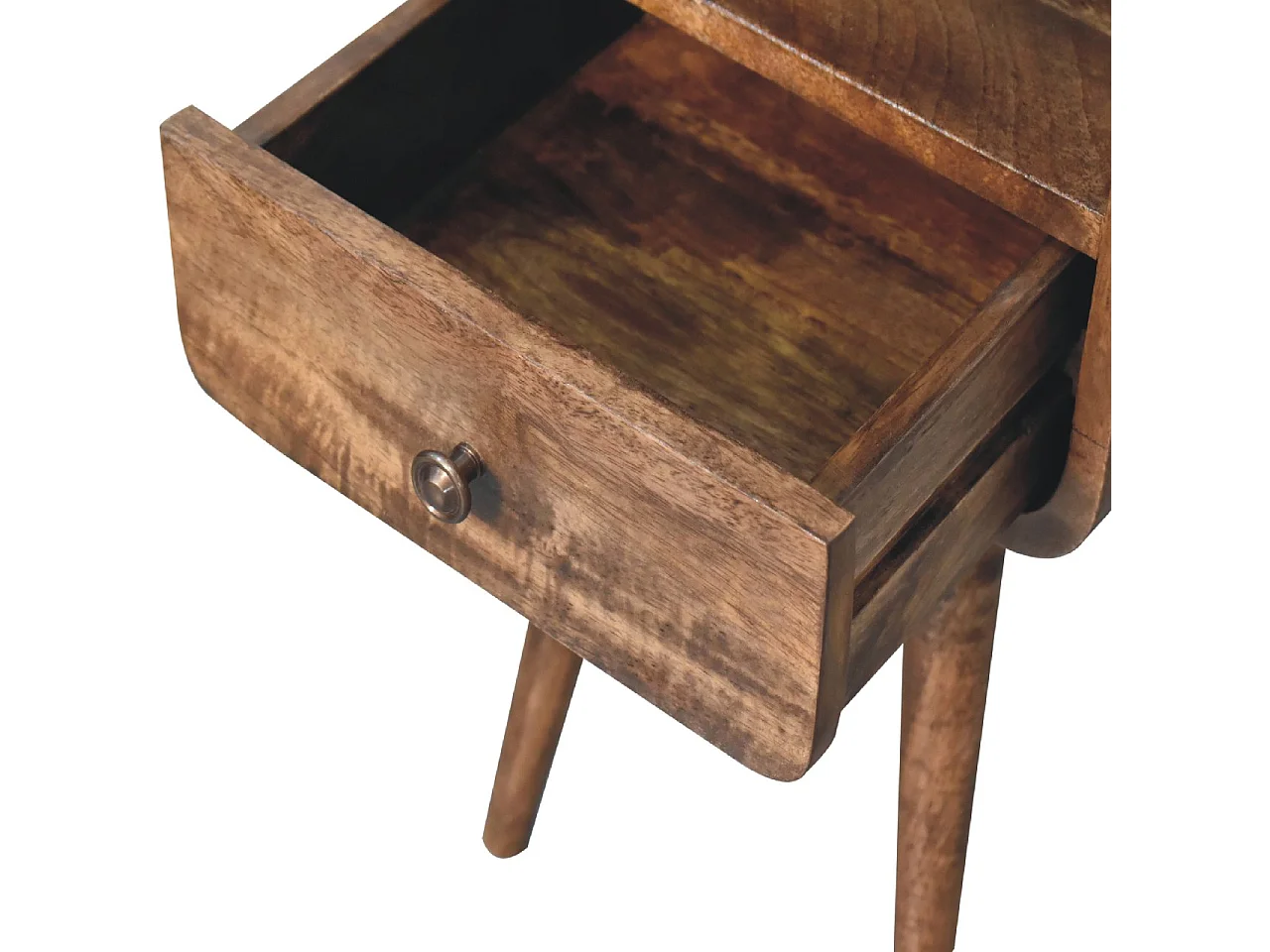 Artisan Furniture Mini szara myta otwarta szafka nocna z zakrzywionym wzorem, sypialnia