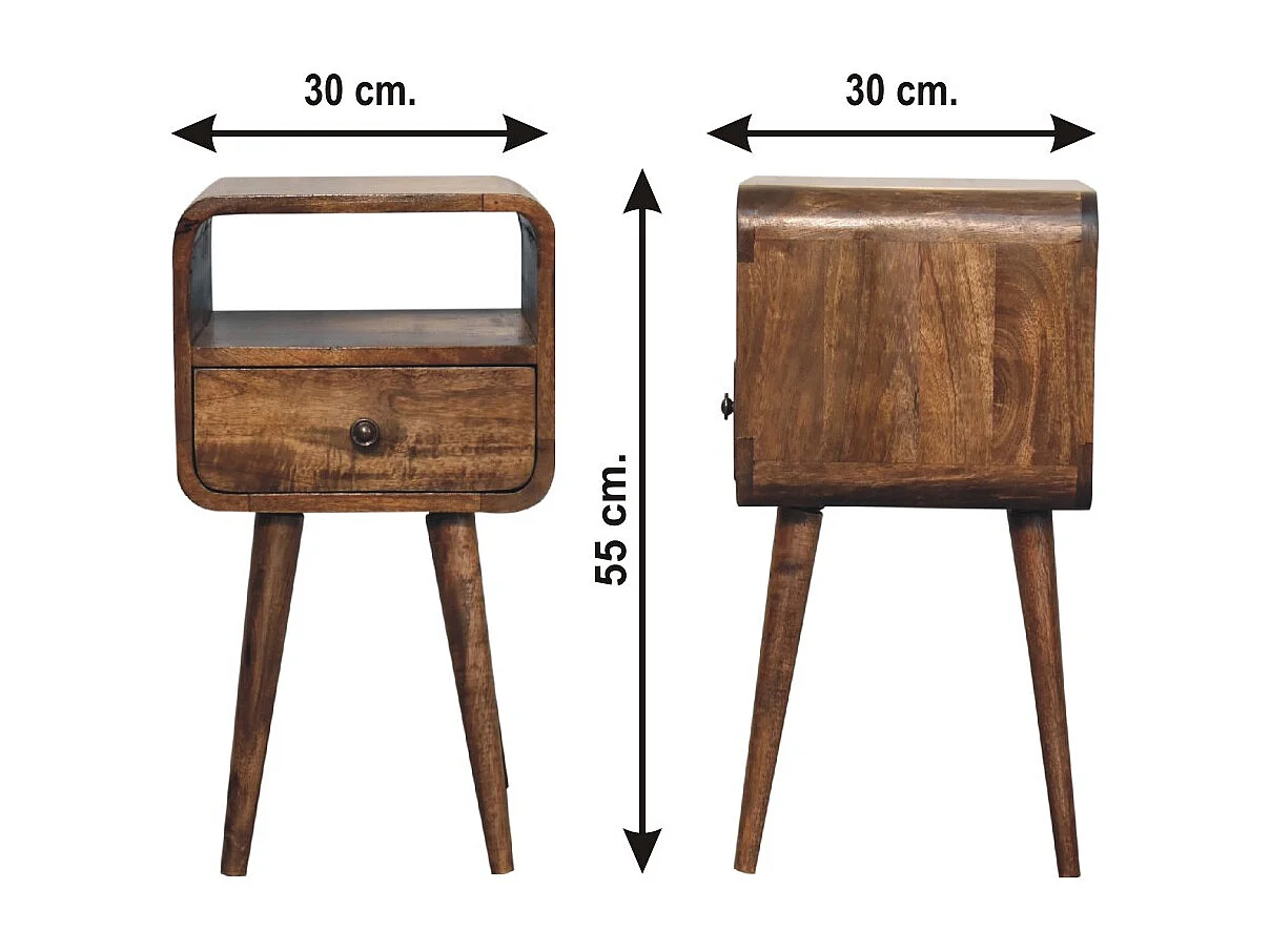 Artisan Furniture Mini szara myta otwarta szafka nocna z zakrzywionym wzorem, sypialnia