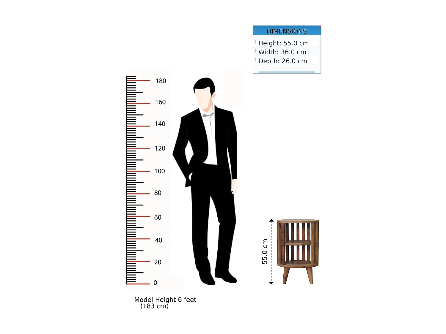 Ariella Artisan Furniture nachtkastje met eikenhouten afwerking, 2 planken, lichtbruin