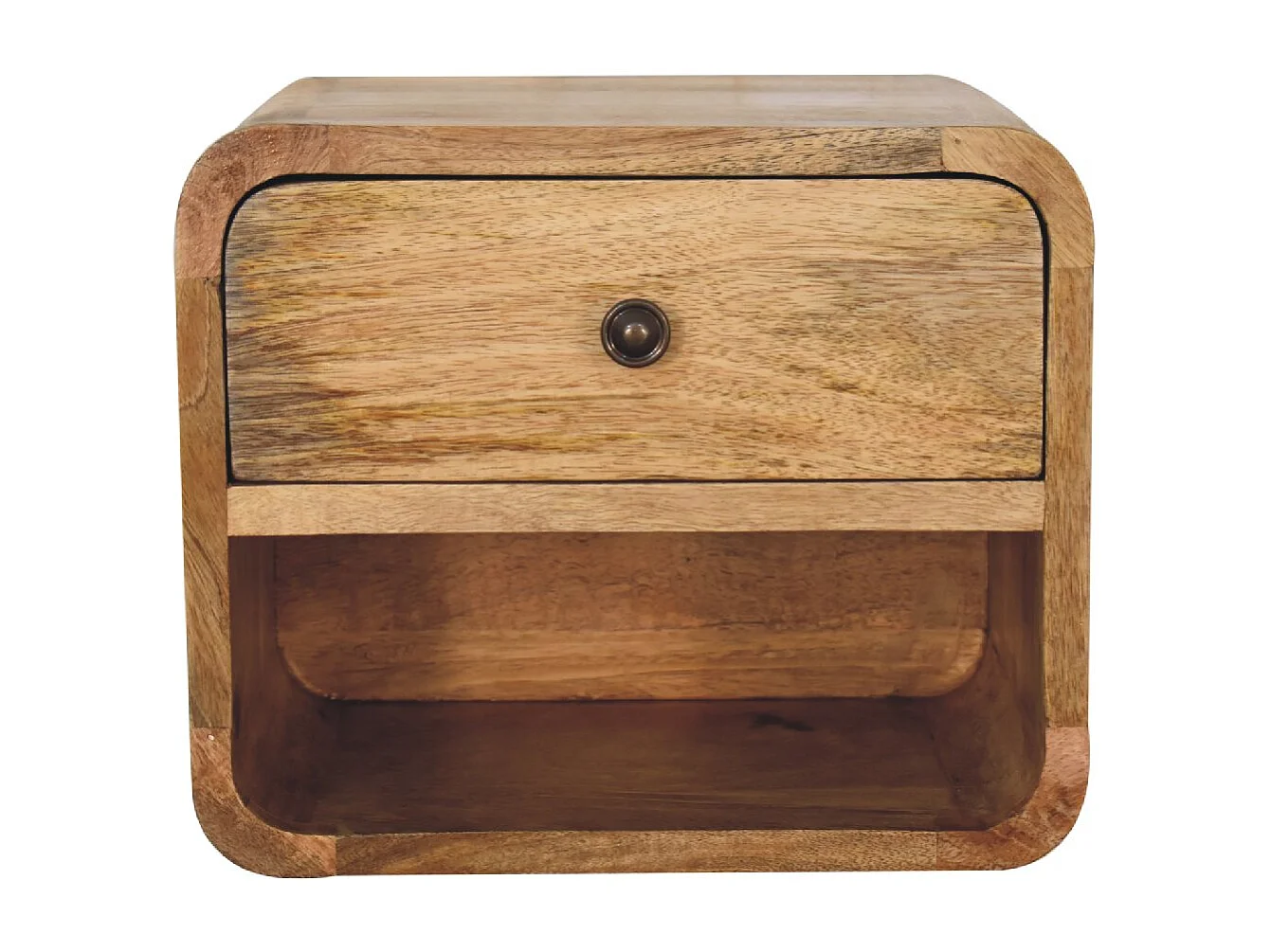 Półka nocna Mini Artisan Furniture wykończona dębem, 1 szuflada, 1 otwarta komora, brązowa