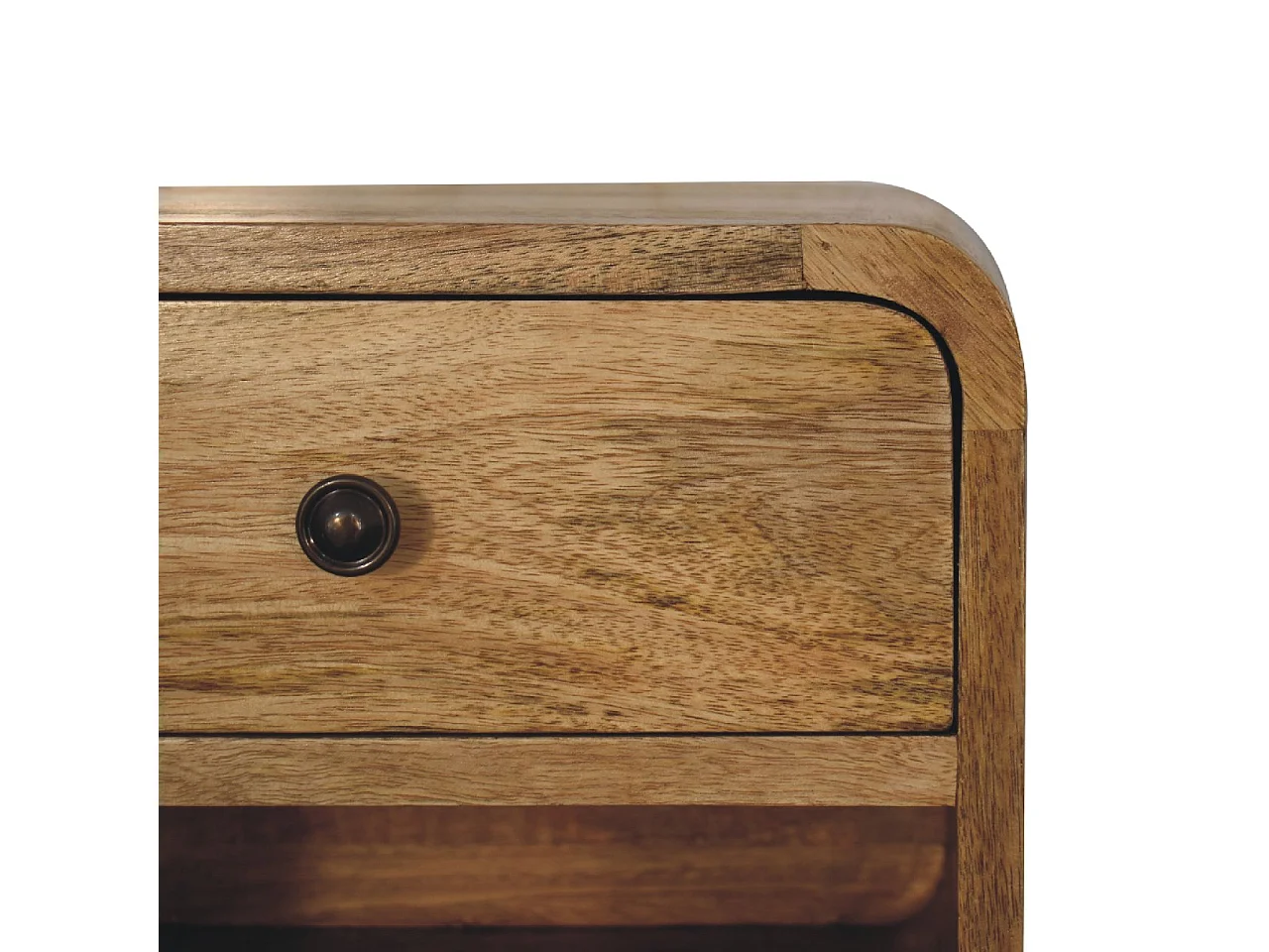 Półka nocna Mini Artisan Furniture wykończona dębem, 1 szuflada, 1 otwarta komora, brązowa