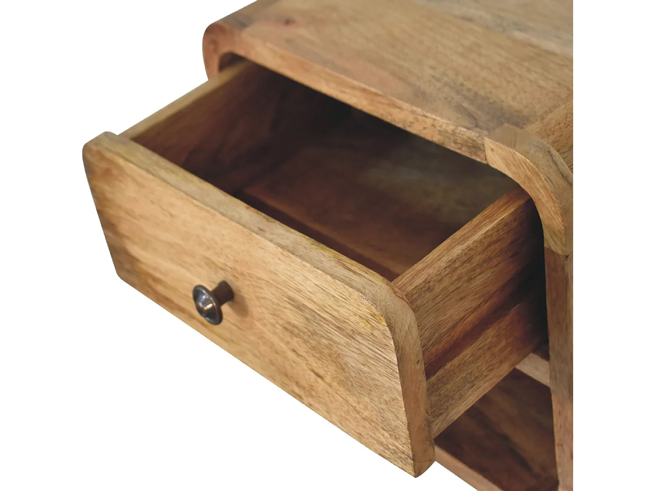 Półka nocna Mini Artisan Furniture wykończona dębem, 1 szuflada, 1 otwarta komora, brązowa