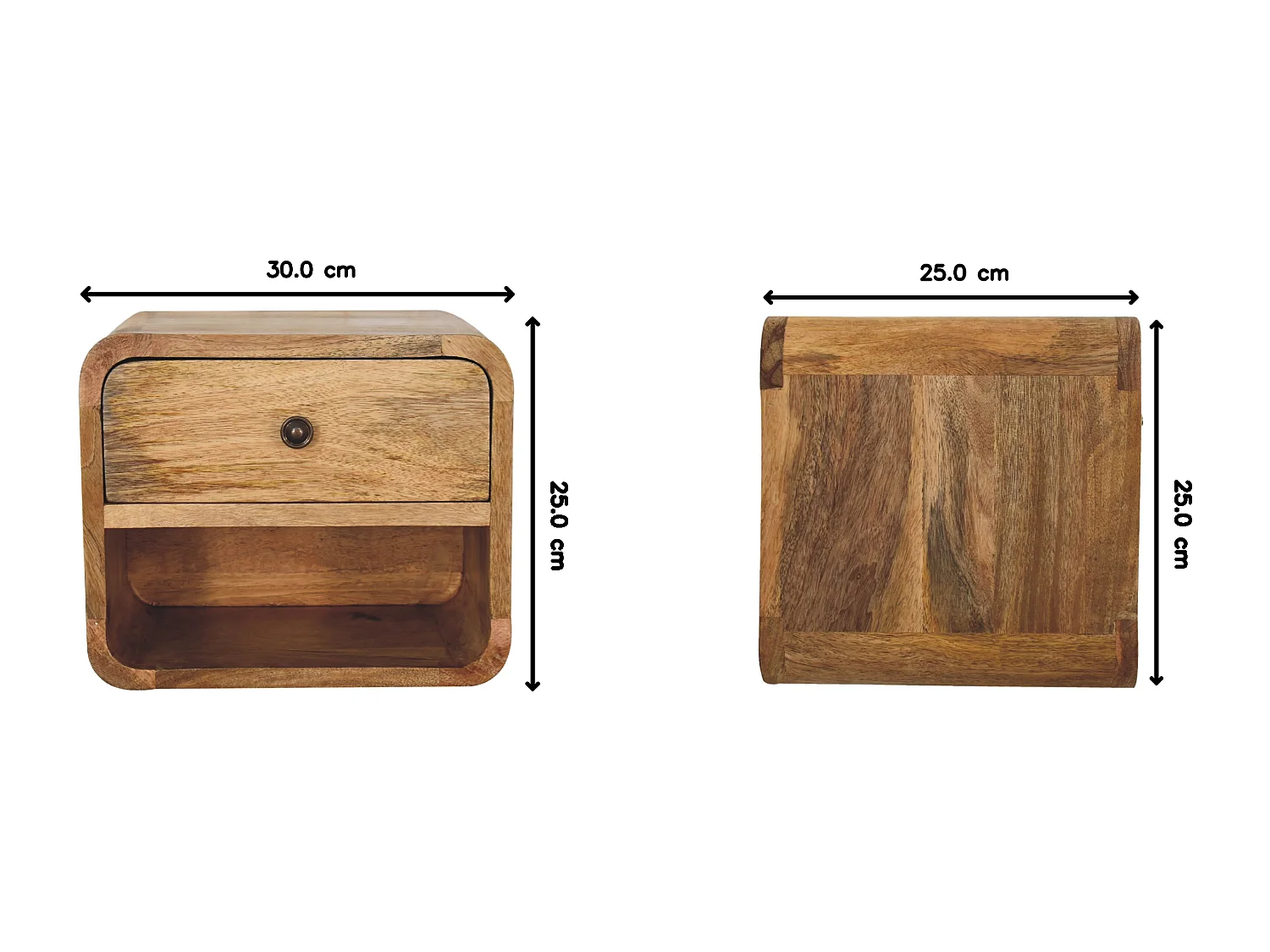 Półka nocna Mini Artisan Furniture wykończona dębem, 1 szuflada, 1 otwarta komora, brązowa