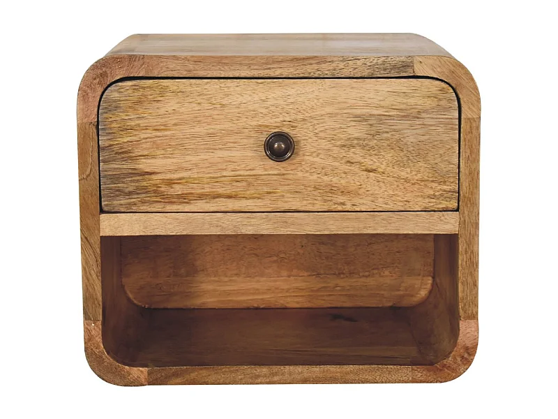 Półka nocna Mini Artisan Furniture wykończona dębem, 1 szuflada, 1 otwarta komora, brązowa