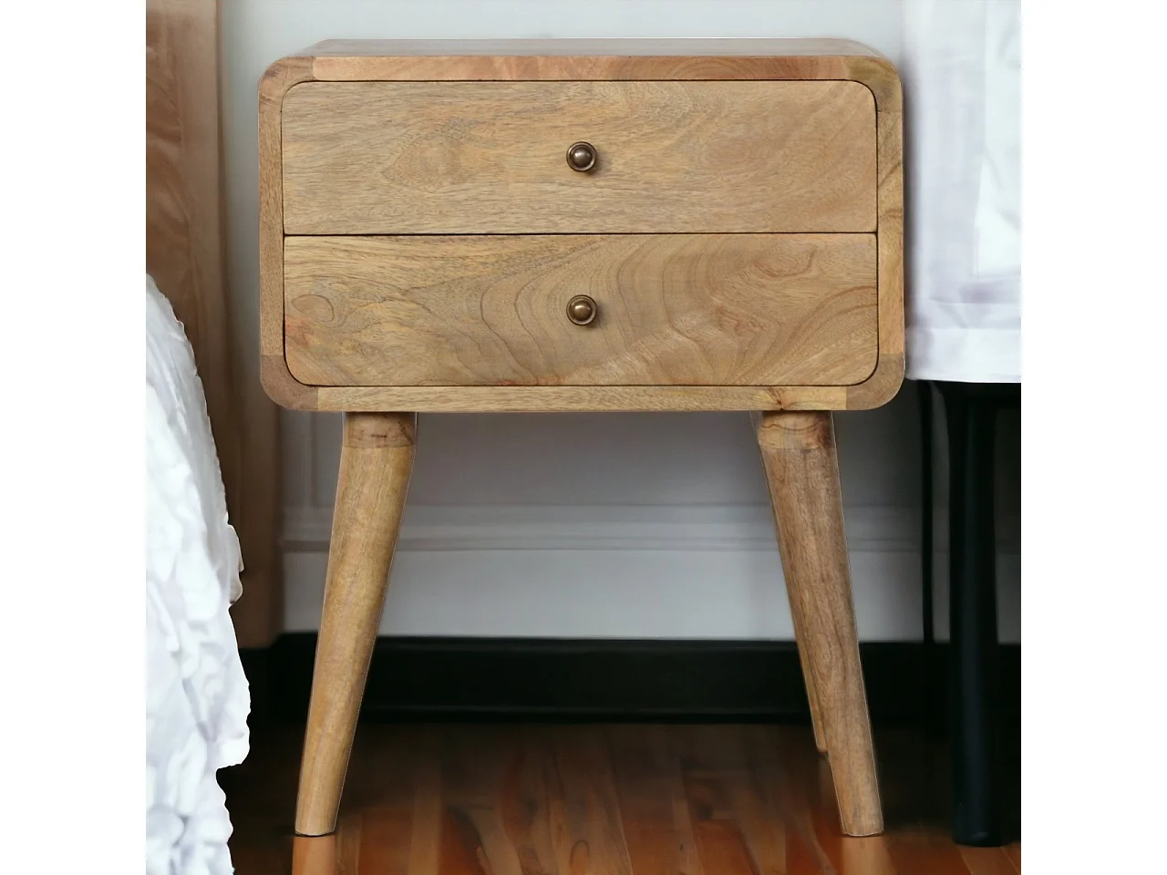 Artisan Furniture Dębowa zakrzywiona szafka nocna, sypialnia