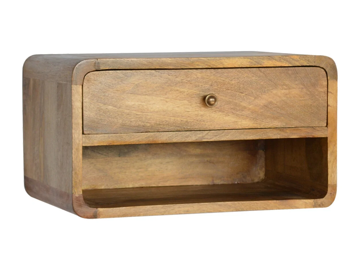 Schwebender Nachttisch Curve von Artisan Furniture, offenes Fach, 1 Schublade, hellbraun