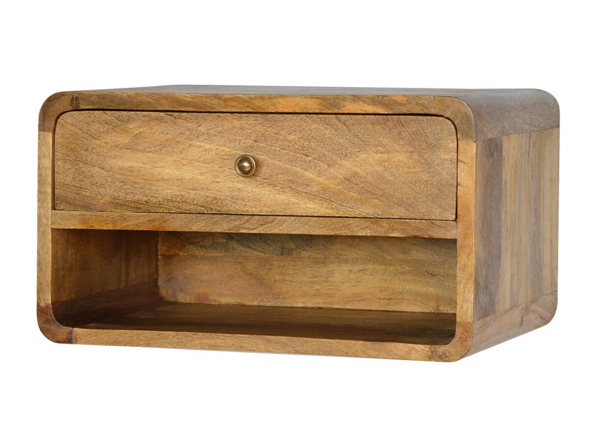 Schwebender Nachttisch Curve von Artisan Furniture, offenes Fach, 1 Schublade, hellbraun