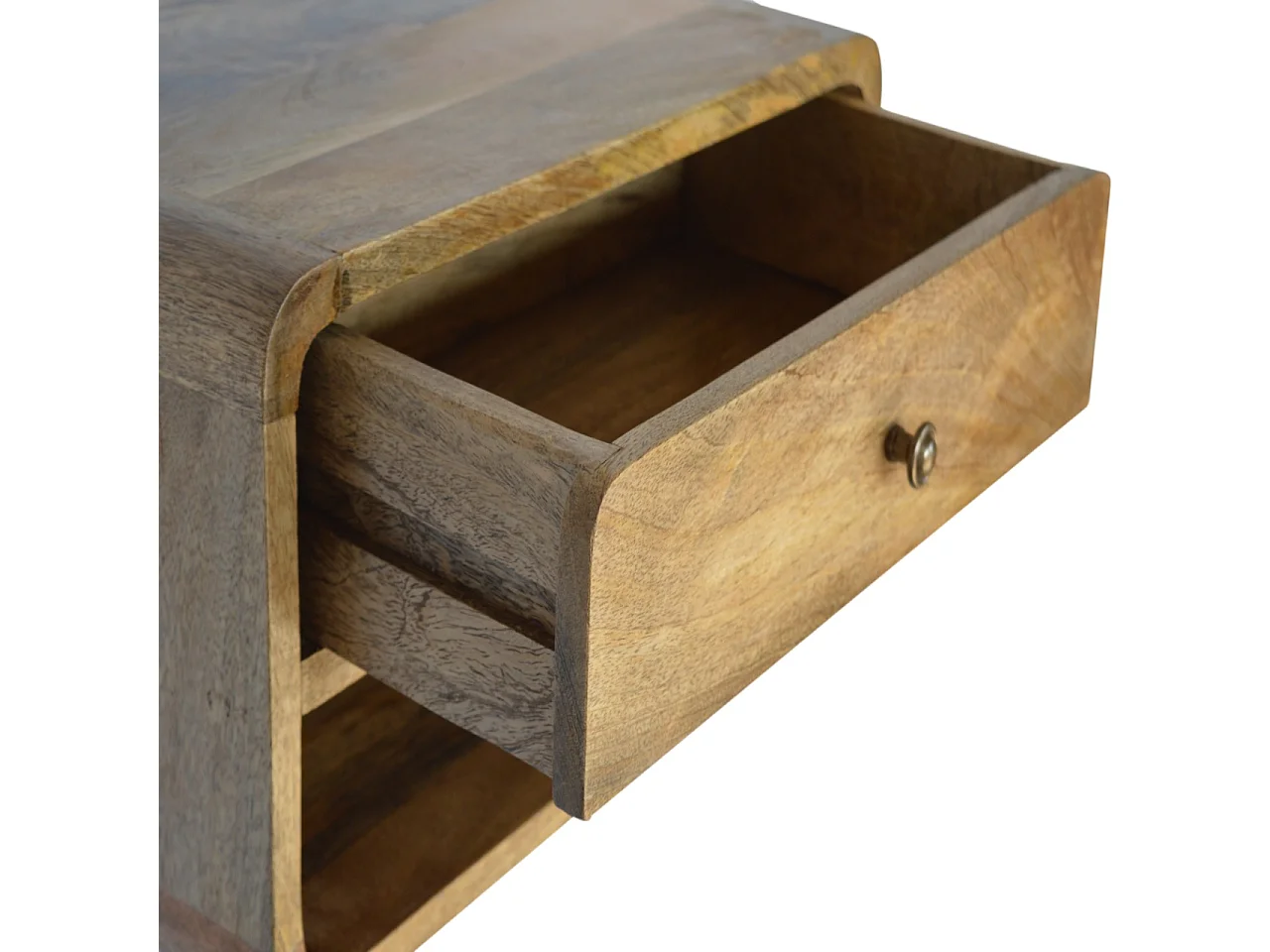 Schwebender Nachttisch Curve von Artisan Furniture, offenes Fach, 1 Schublade, hellbraun