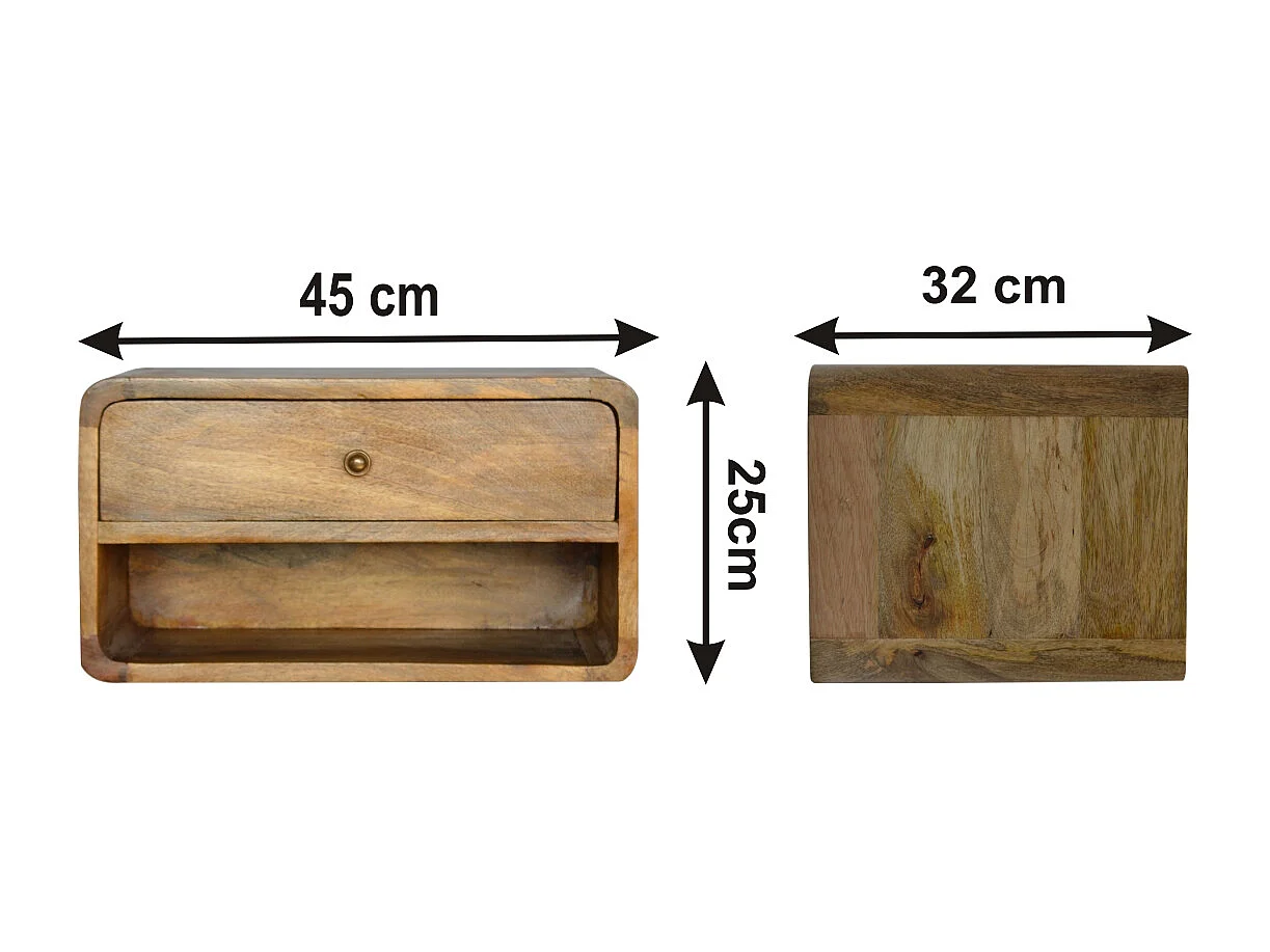 Schwebender Nachttisch Curve von Artisan Furniture, offenes Fach, 1 Schublade, hellbraun